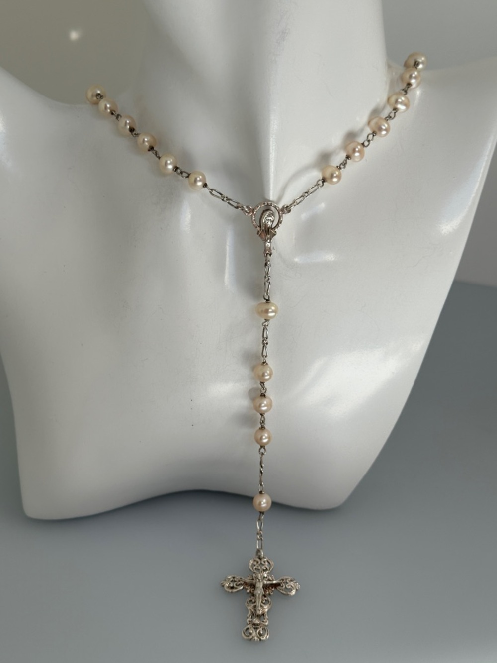 Pearl Rosary with 925 sterling Silver Necklaces made in ITALY